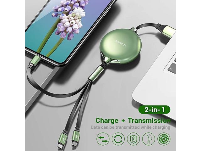 Retractable Multi USB Charging Cable Fast Charger Cord 3 in 1 Folk Art Pattern with Type C Micro USB Port Connectors