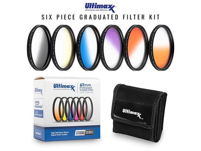49MM  Professional Six Piece Gradual Color Filter Kit Orange Yellow Blue Purple Red Grey for Camera Lens with 49MM Filter Thread and Protective Filter Pouch
