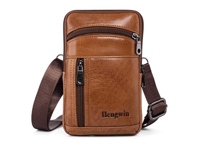 Mens Genuine Leather Crossbody Shoulder Bag,Belt Pouch Bag Holster Case