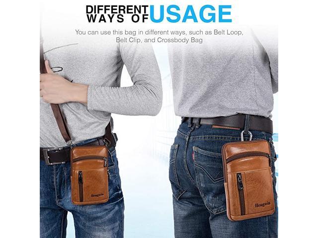 Hengwin Leather Crossbody Cell Phone Purse Belt Holster Wallet Case with  Belt Clip Belt Loop Waist Pouch Travel Messenger Bag