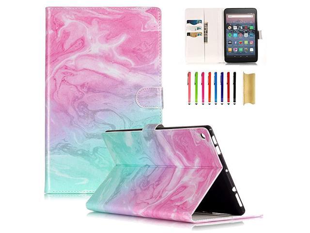 Case for Fire HD 8 Inch Tablet 8th 7th 6th Generation 2019 2018 2017 2016 Slim Fit Lightweight Synthetic Leather Smart Stand Wallet Cover with Auto WakeSleep Pink Green Marble