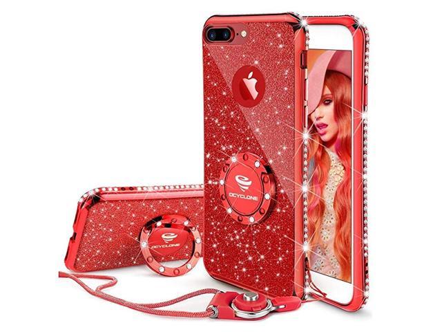 Iphone 8 Plus Case Iphone 7 Plus Case Glitter Luxury Bling Diamond Rhinestone Bumper With Ring Grip Kickstand Protective Thin Girly Red Iphone 8 Plus 7 Plus Case For Women Girl Red Newegg Com