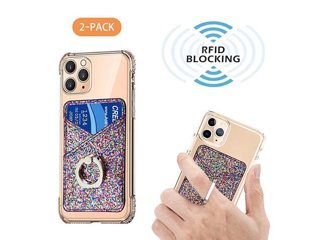 Black Card Holder for Back of Phone,RFID Blocking Ring Pocket Wallet Stick on Cell Phone Credit for iPhone//Most Smartphones