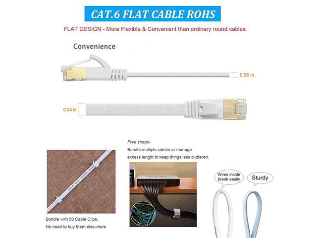 Black Long Internet Cable with rj45 connectors High Speed White LAN Cable with Clips & Straps Cat 6 Flat Ethernet Cable 200 ft 