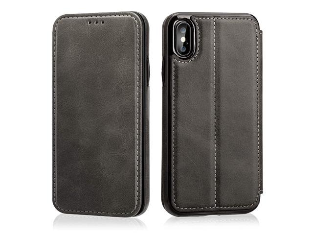iPhone Xs iPhone X Flip Case with Wallet Card Holder  Premium PU Leather Hidden Magnetic Closure Kickstand Protective Cover Case Compatible with iPhone XsX 58 Inch Black