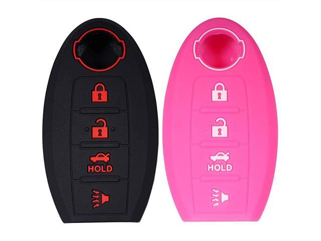 Black and Rose Silicone Keyless Smart Key Fob Case Cover for Nissan 4 Buttons 