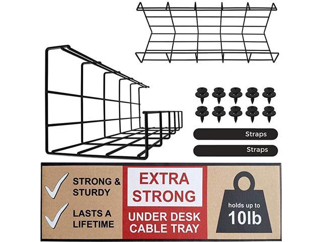 Super Sturdy Desk Cable Tray Perfect Standing Desk Cable Management Rack Under Desk Cable Organizer for Wire Management Black Wire Tray - Set of 2X 16'' Under Desk Cable Management Tray