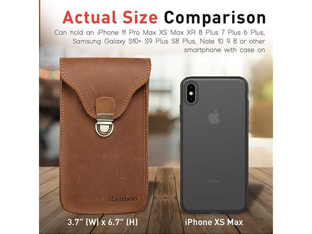 Ranboo Genuine Leather Belt Pouch iPhone Xs Max Holster, iPhone 8 Plus 7  Plus Belt Clip Case,Samsung S8 S9 + Note 9 8 Carrying Pouch Cellphone  Holder (Fit w/Phone Case on) -Brown 