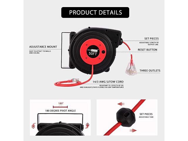 Details about   Retractable Extension Cord Reels 50 Feet w/ Swivel Bracket LED Light Connector 