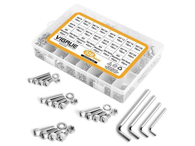 246pc Assorted M3 M4 M5 M6 Stainless Steel Hex Screws Socket Bolts and Nuts Kit 