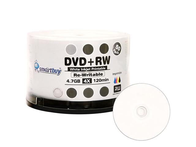 50 Pack Blank DVD+RW 4X 47GB 120Min White Inkjet Hub Printable ...