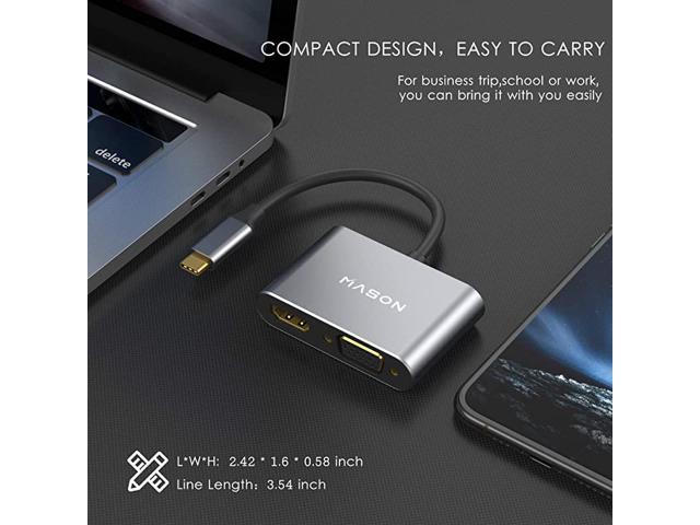 Chromebook Pixel USB C to Hdmi VGA Adapter,QGeeM 2-in-1 Type C to HDMI VGA Adapter iMac 2017 Thunderbolt 3 Compatible for MacBook Pro Galaxy S8/S8Plus and More