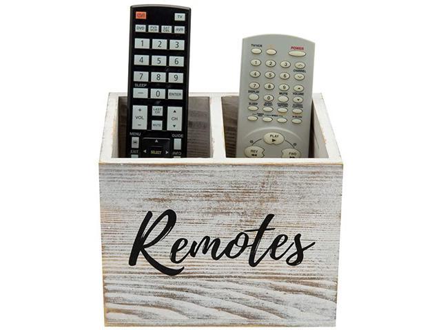 2 Slot Shabby Whitewashed Wood Remote Control Holder Caddy Media Storage Box 