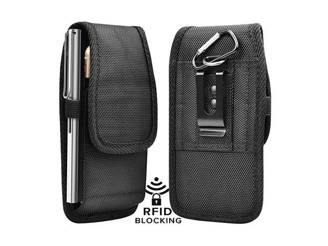 Nylon Cell Phone Belt Clip Holster with RFID Blocking Card Slot Compatible for iPhone 11 Pro Max XR 8 7 Plus Galaxy Note 10 A10s A20 A51 Moto G Stylus 2020 G7 Plus Pixel 4a TCL 10 Pro OnePlus 6T L