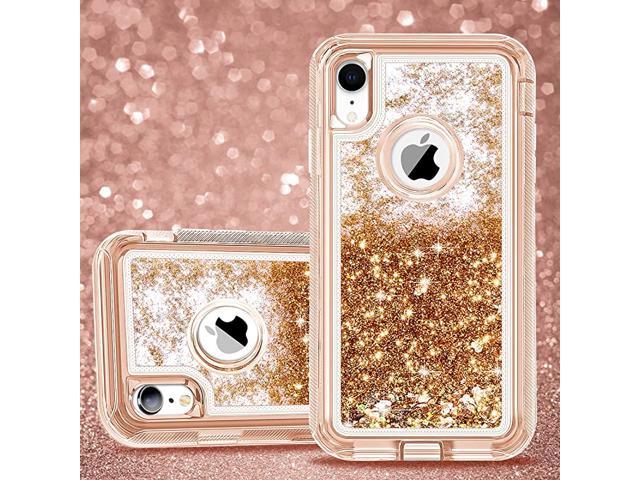 GUAGUA iPhone XR Case, Pink Glitter Bling Crystal Clear Shiny Cover for  Girls Women Three Layer Hybrid Hard PC Soft TPU Bumper Shockproof  Protective