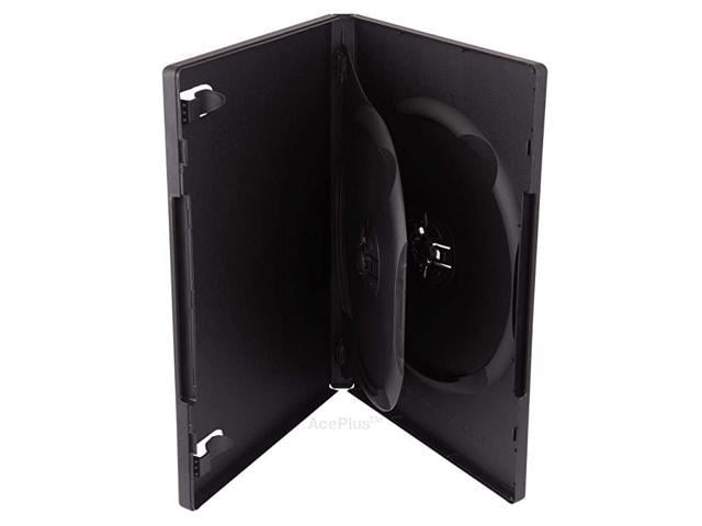 25 14mm Black Standard Double Dvd Cases With Swing Trays Outer Clear 