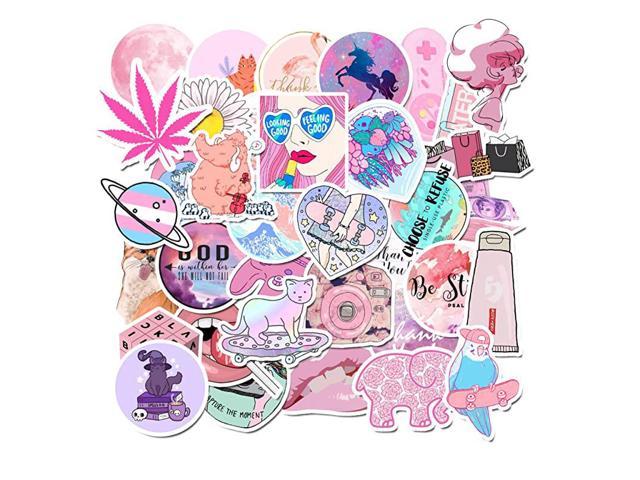53 Pcs Pink Aesthetic Sticker Pack Vinyl Waterproof Water Bottle Laptop Trendy G 
