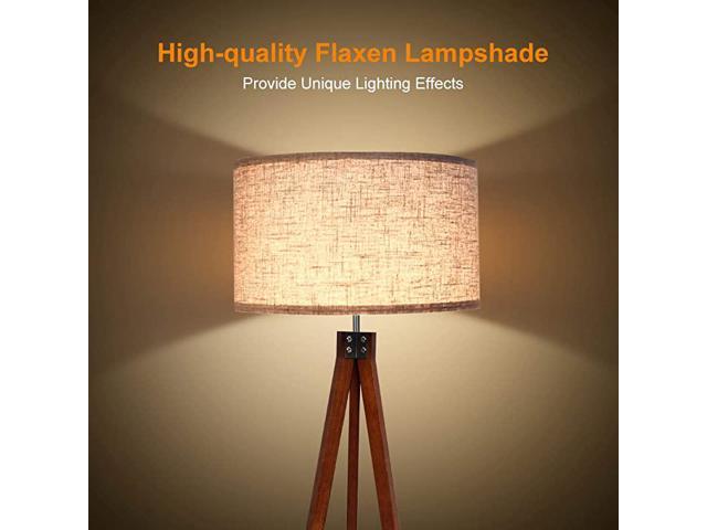 Study Room and Office Standing Lamp Flaxen Lamp Shade with E26 Lamp Base （Ship from US） Modern Design Studying Light for Living Room Bedroom Nesee Wood Tripod Floor Lamp