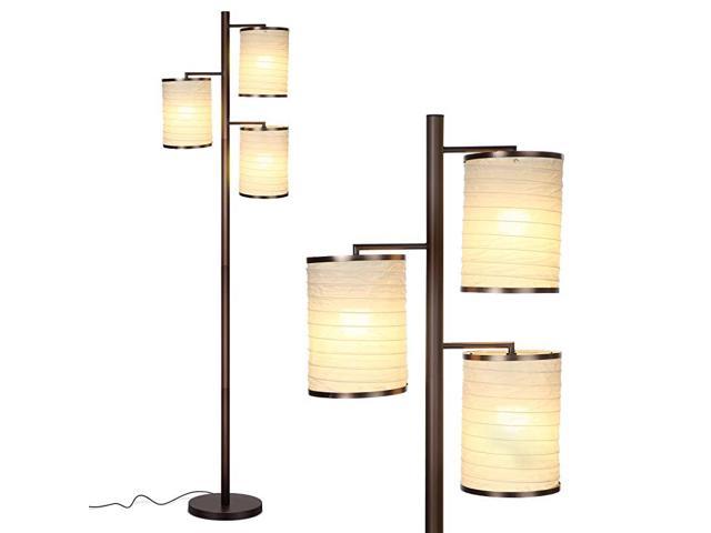 Liam - Asian Lantern Shade Tree LED Floor Lamp - Tall Free Standing Pole with 3 LED Light Bulbs - Contemporary Bright Reading Lamp for Living Room, Office - Bronze