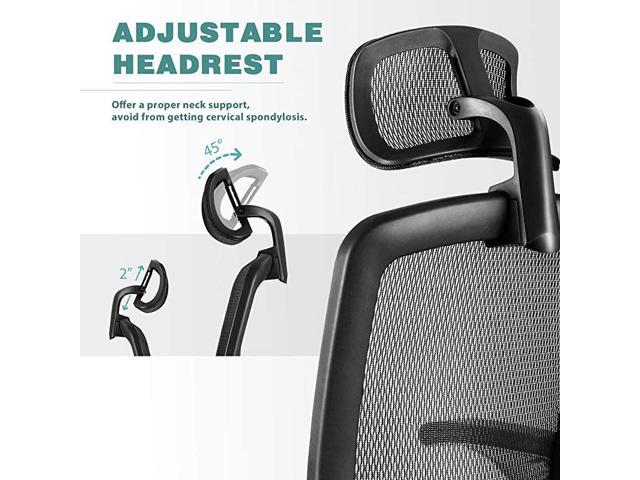 Ergonomic Mesh Office Chair High Back Desk Chair Adjustable Headrest with  FlipUp Arms Tilt Function Lumbar Support and PU Wheels Swivel Computer Task  Chair 