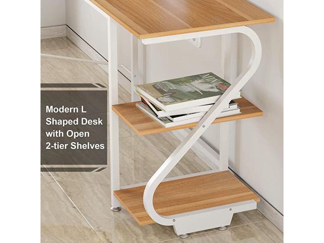 Godwing L-Shaped Computer Desk with Bookshelves, Large Corner Desk Home  Office Workstation Study Writing Desk PC Table with Storage,Marble White  with