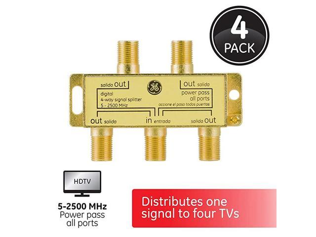 Digital 4-Way Coaxial Cable Splitter, 4 Pack, 2.5 GHz 5-2500 MHz, RG6 Compatible, Works with HD TV, Satellite, Internet, Amplifier, Antenna, Gold Plated Connectors, Corrosion Resistant, 55290