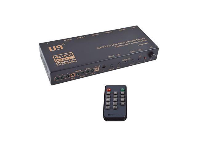HDMI 3x1 HDMI 2.0 Switch with Audio Extractor Support 4K@60Hz / HDCP 2.2 / ARC/Audio EDID Selection/Toslink + Analog RCA L/R | Remote Control | Auto Switching On/Off | Model: UHD3X1ABK