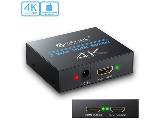 4K HDMI Splitter 1 in 2 Out Aluminum Ver 1.4 HDCP HDMI Amplifier Adapter with HDMI Cable Support 3D 4K@30HZ Full HD1080P for PC PS3 PS4 Blue-ray Player Apple TV eSynic 1x2 HDMI Splitter