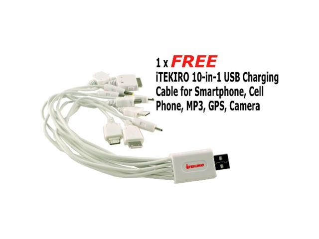iTEKIRO AC Wall DC Car Battery Charger Kit for Sanyo Xacti VPC-T700T iTEKIRO 10-in-1 USB Charging Cable 