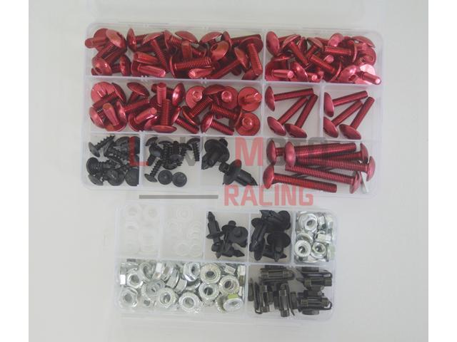 LoveMoto Full Motorcycle Fairing Bolt Screw Kit For Yamaha YZF-600 YZF 600 R6 06 07 YZF600 R6 2006 2007 New Body Screws Aluminum Fasteners Hardware Clips Red Silver 
