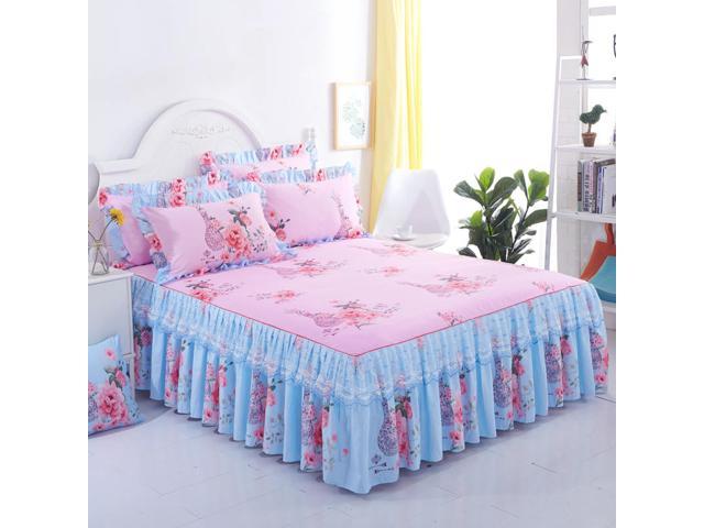Korean Double Lace Bed Skirt, Pink Twin Size Bed Skirt