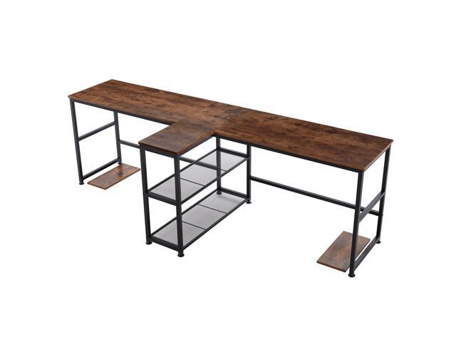 94 5 Inch Computer Desk Extra Long Two Person With Storage Shelves Double Workstation Office Study Writing For Home Rustic Brown Newegg Com 94 5 Inch Computer Desk Extra Long Two, Two Person Computer Desk With Drawers