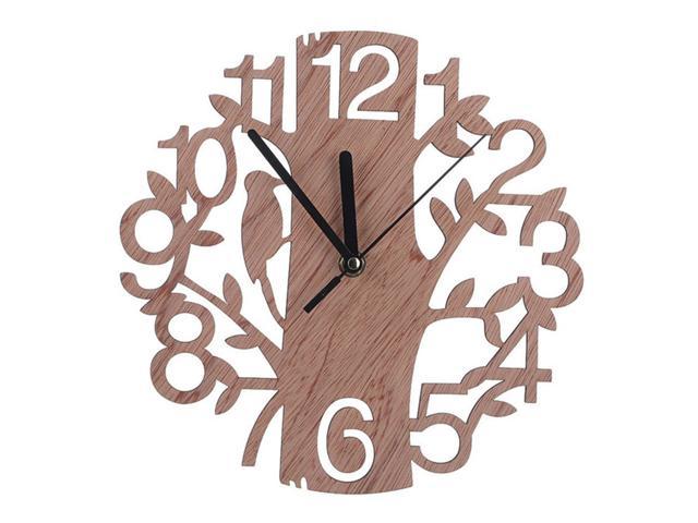 WO/_ LN/_ Modern Wooden Tree Bird Round Wall Clock Analog Clock Home Office Decor