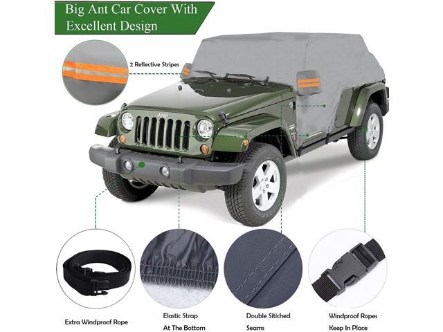 Big Ant Car Cover,6 Layers Waterproof Car Cover for Jeep Wrangler 4  Doors,Outdoor Half Car Cover Protect from Snow Rain Fit for 1987-2022  Wrangler CJ,YJ, TJ & JK 