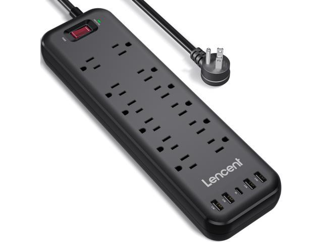 12 Outlet USB Power Strip Surge Protector 5 ft Long Extension Cord 15A Flat Plug