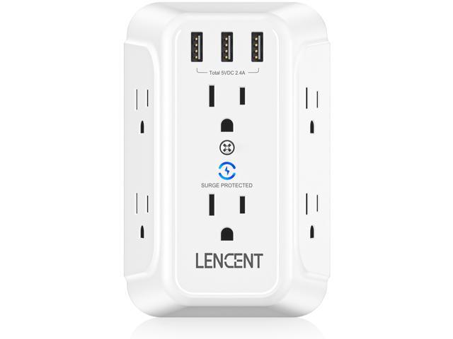 6 Protected Outlets Wall Surge Protector Multi Plug Outlet Wall Tap 2 USB Ports 