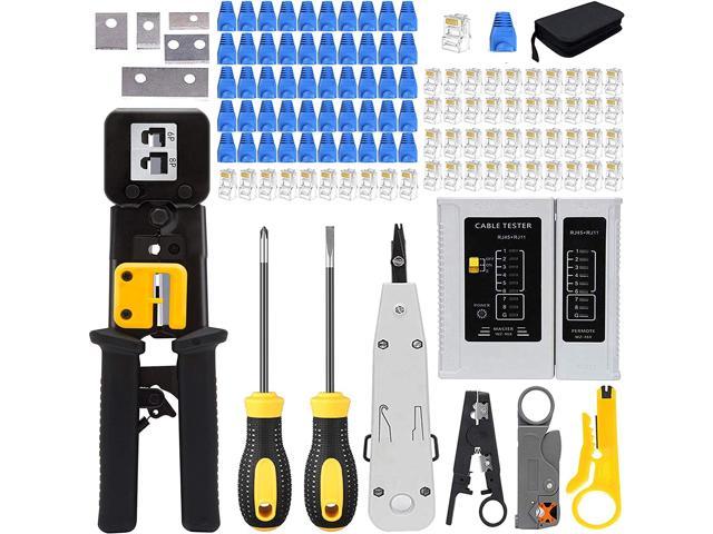 Network Cable Punch Down Tool Kit Tester Crimper Cutter Pliers Screwdrivers Case 