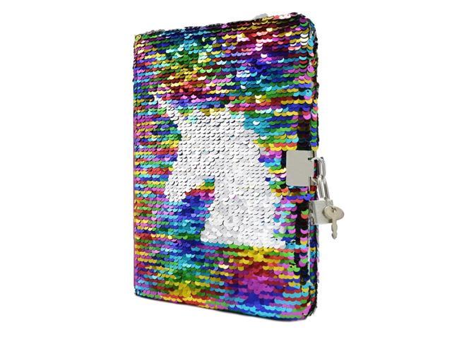 Kids Girls Magic Reversible Sequin Notebook Diary Lined A5 Journal With Lock&Key 