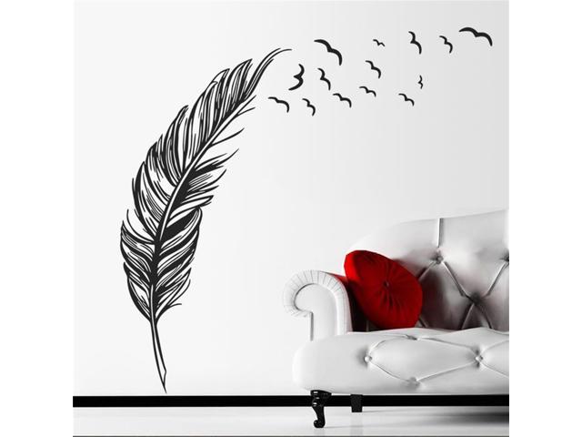 Flying Bird Feather Wall Decal Plume Vinyl Inspired Home Removable Mural Decor 