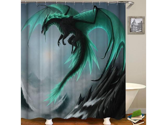 Flying dragon Waterproof Polyester Home Decor Shower Curtain Bathroom Mat Set 