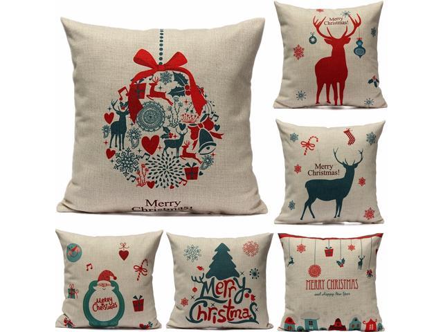 Linen XMAS Pillow Case Sofa Bed Home Decor Throw Cushion ...