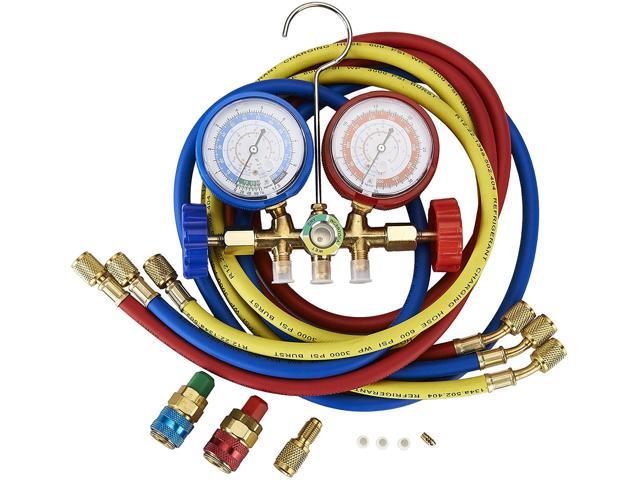 Photo 1 of 5FT AC Diagnostic Manifold Freon Gauge Set Fits for R134A R12, R22, R502, with Couplers, ACME Adapter for Car A/C System Automotive Air Conditioning Maintenance