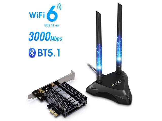 EDUP PCIe WiFi 6 Card for Desktop PC, 3000Mbps 802.11AX Dual Band Wireless Bluetooth 5.1 Adapter with Magnetic Antenna Base, MU-MIMO, OFDMA, Advanced Heat Sink Support Windows 10 64bit