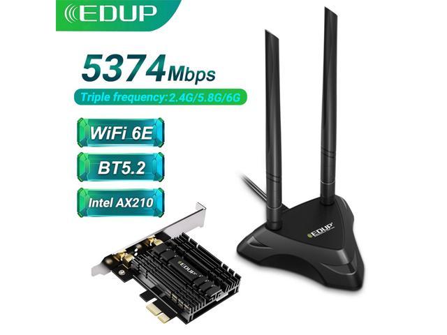 EDUP AX5400 WiFi 6E PCIe Card, AX210NGW Bluetooth 5.2 Tri-Band Wi-Fi 6 PCI-E Wireless Network Card 802.11ax 6G/5.8G/2.4GHz Heat Sink 6dBi Antenna for Desktop PC Support Windows 11 /10