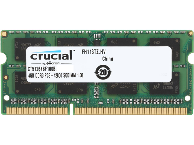 Crucial Ram 4GB 204-Pin DDR3 SO-DIMM DDR3L 1600 (PC3L 12800) Laptop Memory Model CT51264BF160B