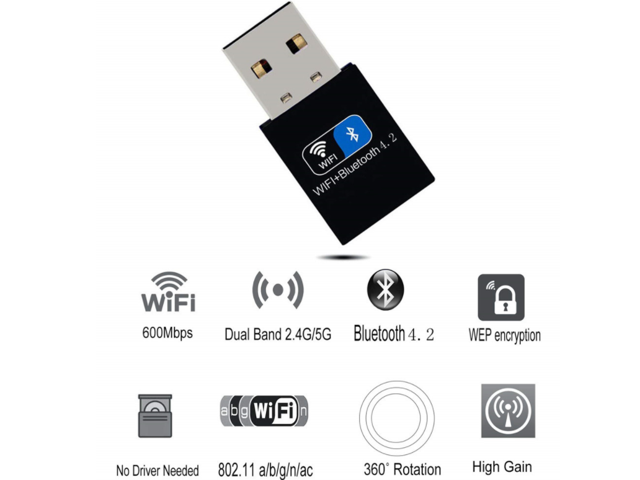 SAKOSE Driver Free USB Bluetooth WiFi Adapter AC 600Mbps Suitable For