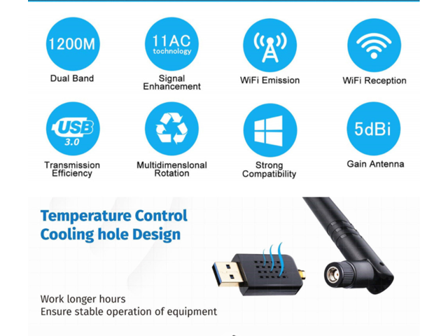 USB WiFi adapter 1200Mbps, USB 3.0 wireless network adapter, dual-band