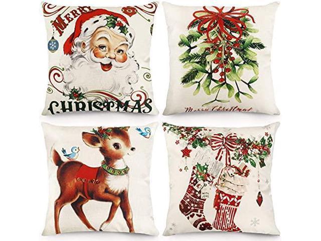 4PCS/SET 45cm Christmas Cotton Linen Cushion Cover Home Decor Sofa Pillow Case 