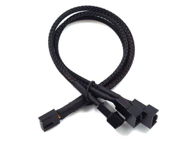 Black Sleeved Braided PWM 4 Pin Y Splitter Computer PC Fan Power Adapter Cable 