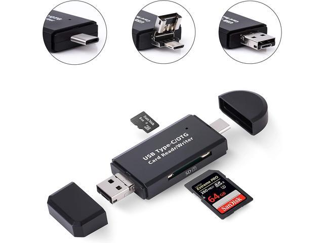 SD/Micro SD Card Reader,Micro USB OTG to USB 2.0 Adapter with Standard USB Male & Micro USB Male Connector for Smartphones/Tablets with OTG Function 